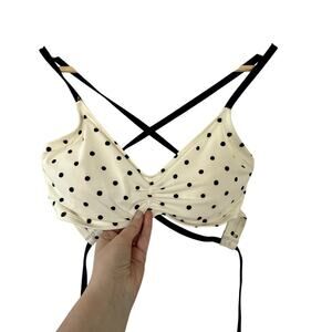 Carve Designs swimsuit bra top racerback style 36C navy blue and white polka dot